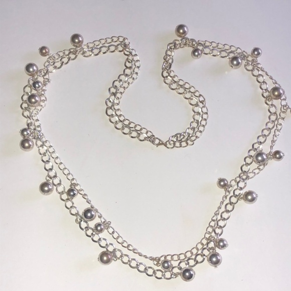 Elegant Silver Tone Beaded Boho Necklace